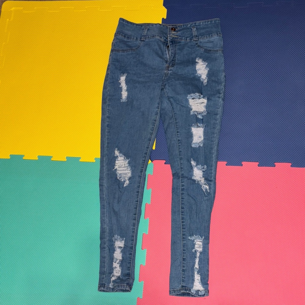Distressed Blue Jeans